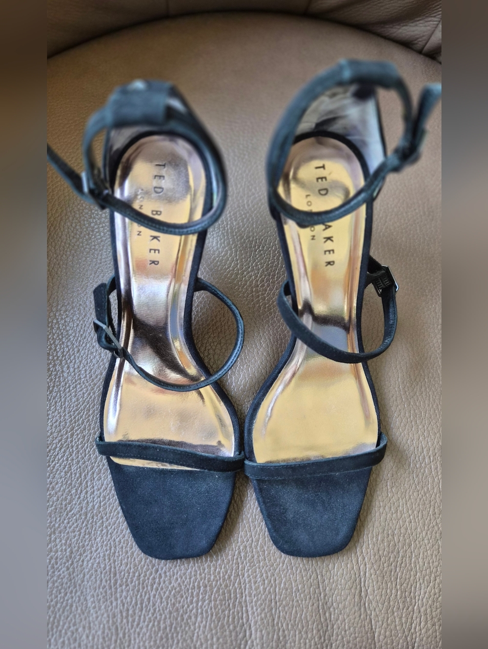 NWOT🔥Ted Baker TRIA Black Suede Triple Strap Sandals Heels Pumps